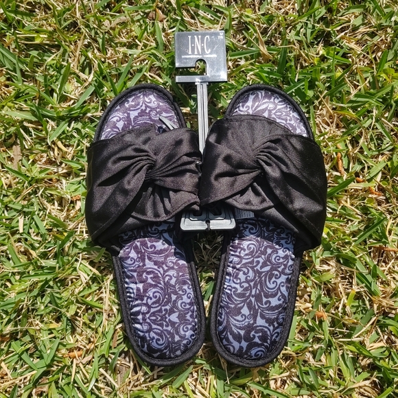 INC Satin Black KNOTTED Slippers - Picture 1 of 1